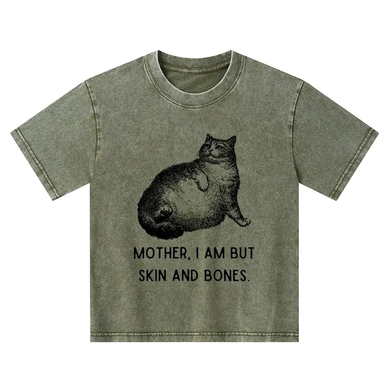 Kyoto-Lion Skin & Bones Cat Kids Washed T-Shirt