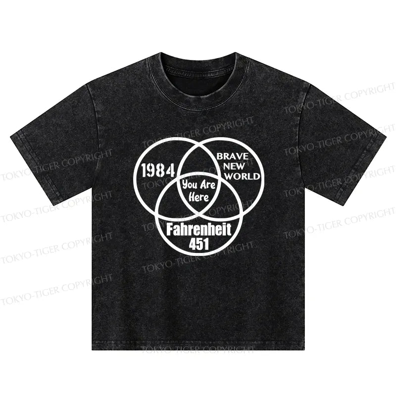Kyoto-Lion Multidimensional Thinking And Rebellion Kids Washed T-Shirt