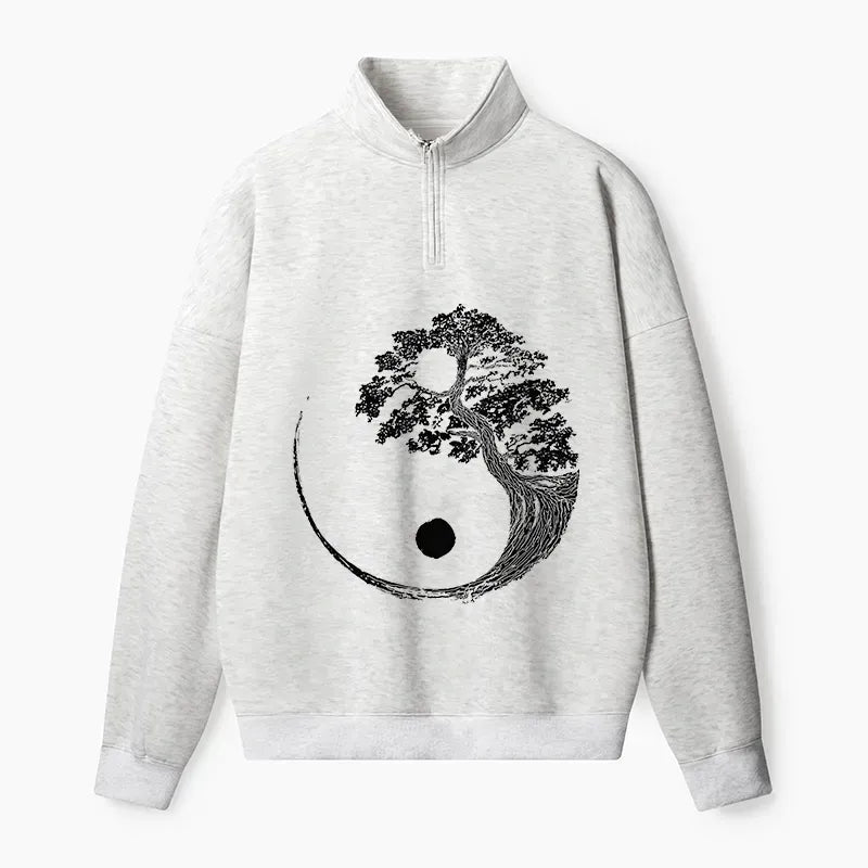 Kyoto-Lion Yin-Yang Tai Chi Tree Half Zip Fleece Sweatshirt
