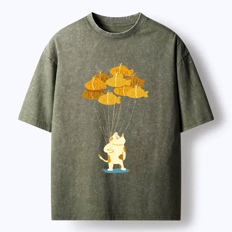 Cute Cat Holding Fish Tee Gift for Her