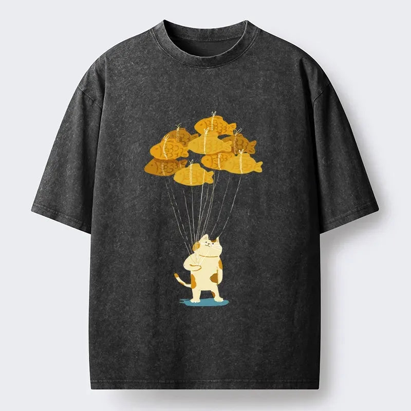 Cute Cat Holding Fish Tee Gift for Her