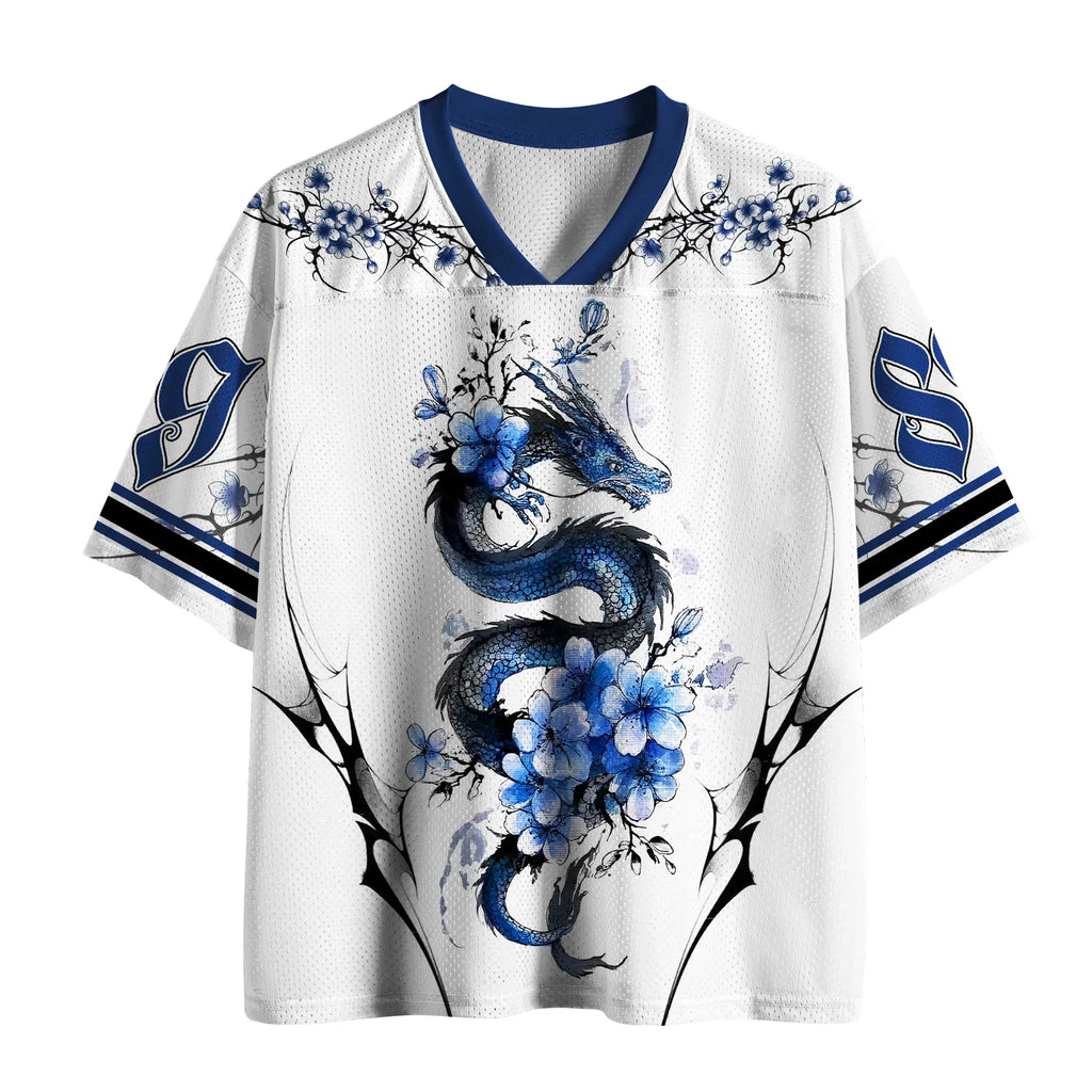 Kyoto-Lion Ink-Flow Blue Dragon Mesh Jersey