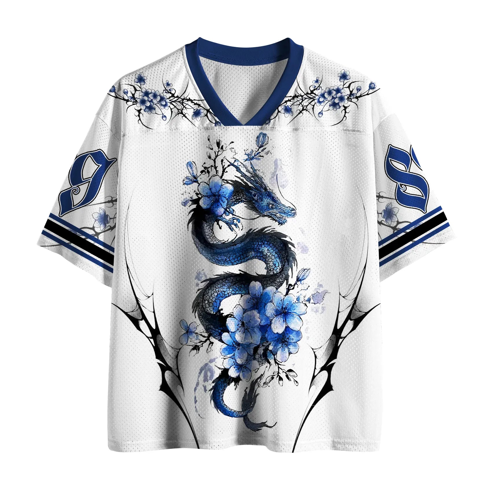 Kyoto-Lion Ink-Flow Blue Dragon Mesh Jersey