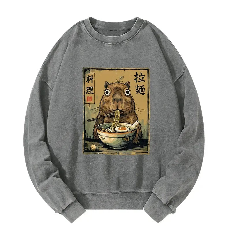 Japanese Washed Capybara Sweatshirt for Casual Wear
