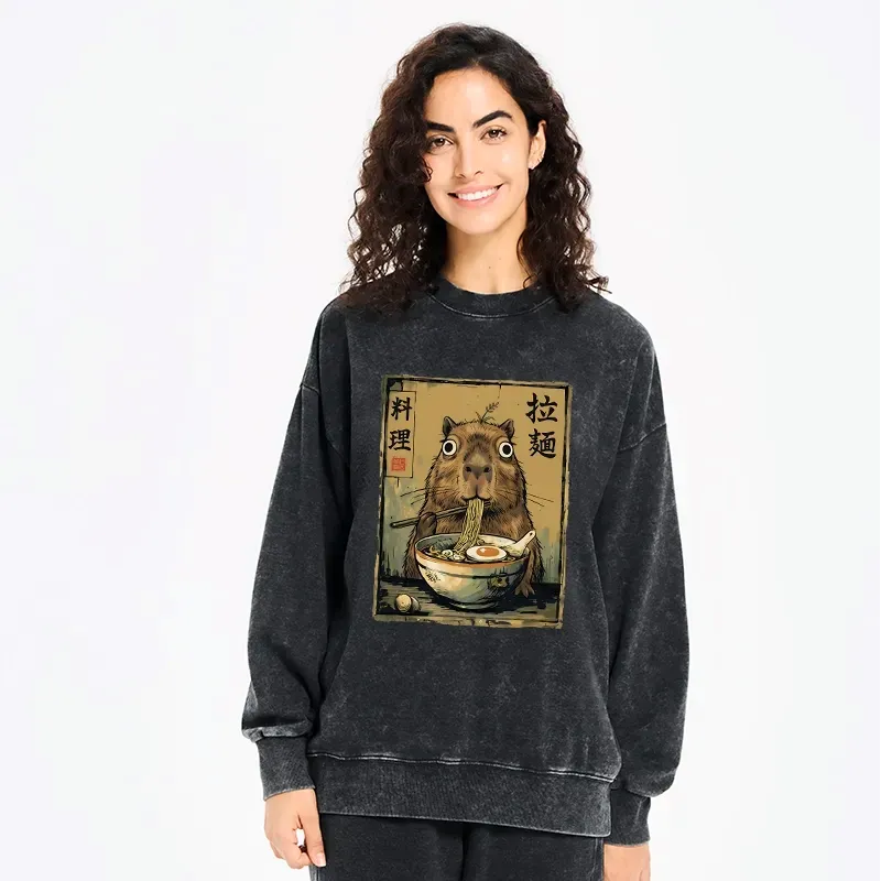 Japanese Washed Capybara Sweatshirt for Casual Wear