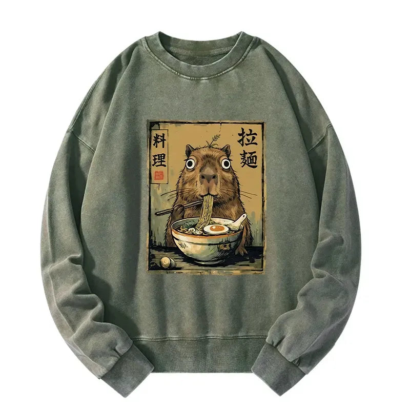 Japanese Washed Capybara Sweatshirt for Casual Wear