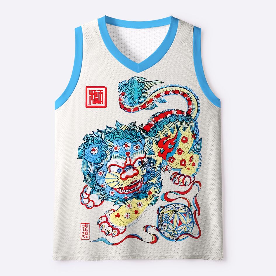 Kyoto-Lion Vintage Fu Lion Traditional Asian Art Mesh Tank Top