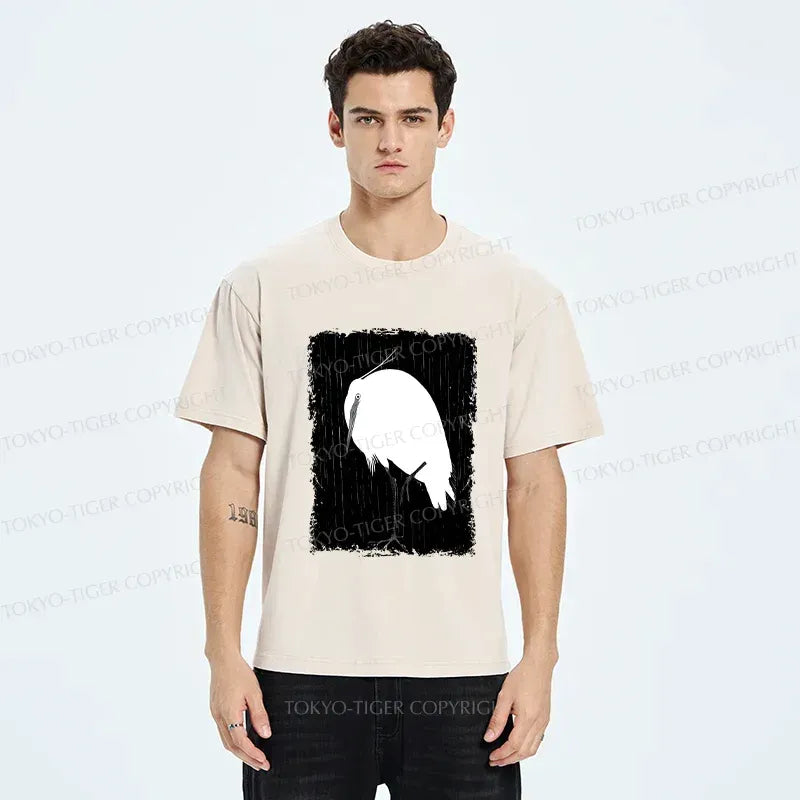 Kyoto-Lion White Crane Washed T-Shirt