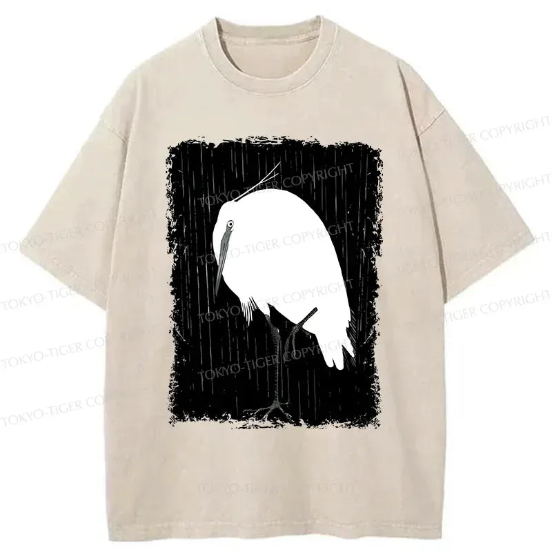 White Crane Ukiyo-e T-Shirt for Summer