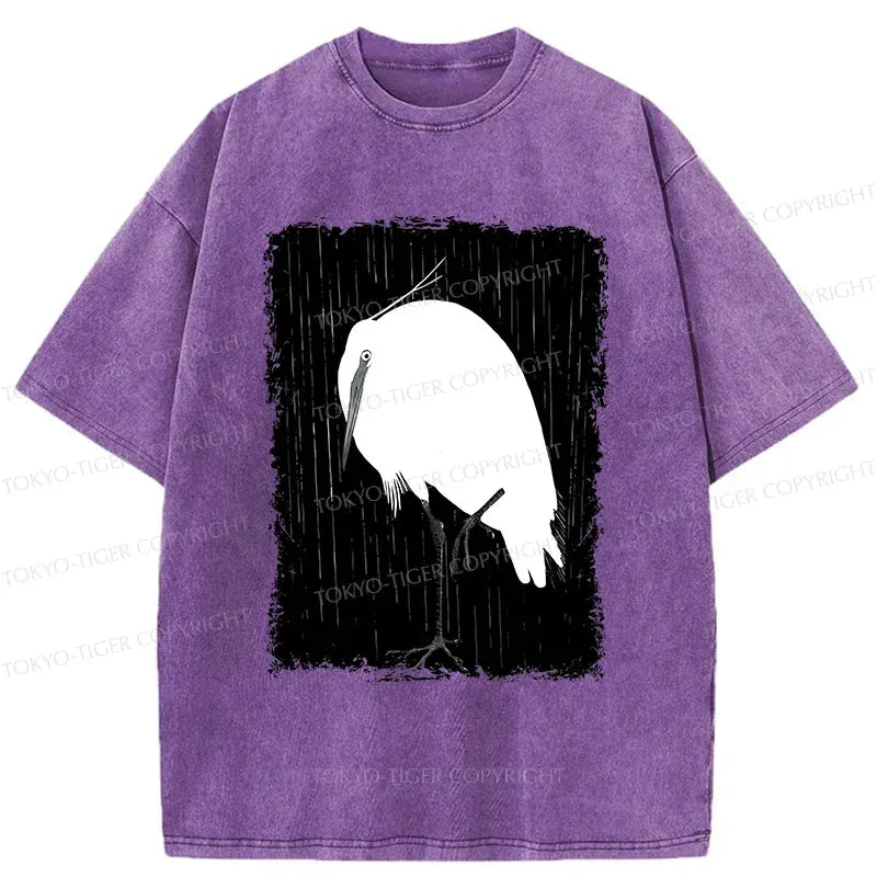 Kyoto-Lion White Crane Washed T-Shirt