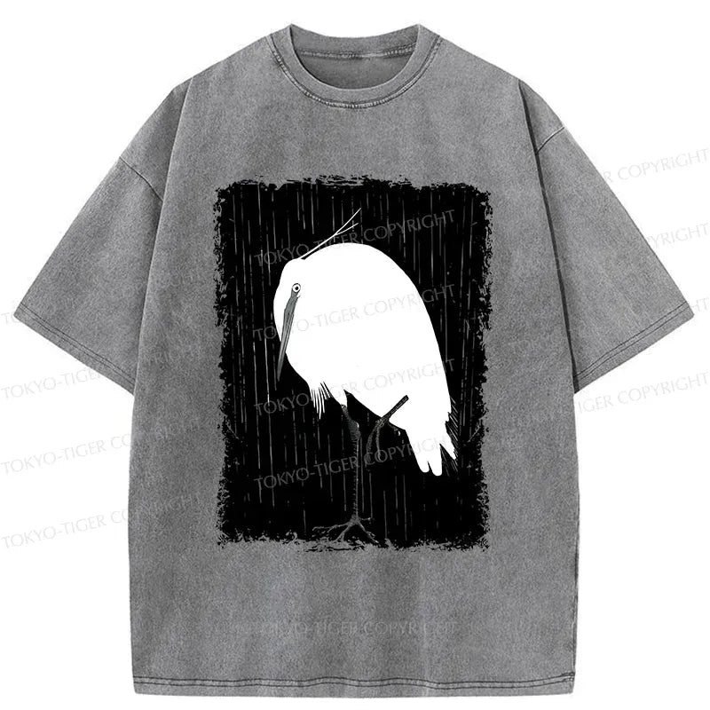 White Crane Ukiyo-e T-Shirt for Summer