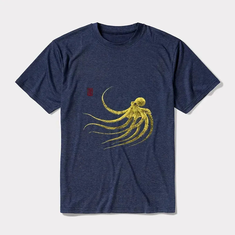 Japanese Retro Octopus T-Shirt for Daily Wear