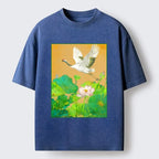Crane Over Lotus Washed T-Shirt