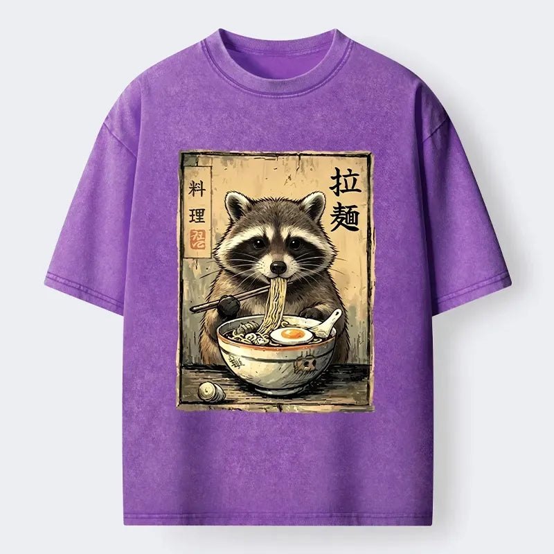Kyoto-Lion Raccoon Eating Ramen And Loving It Washed T-Shirt