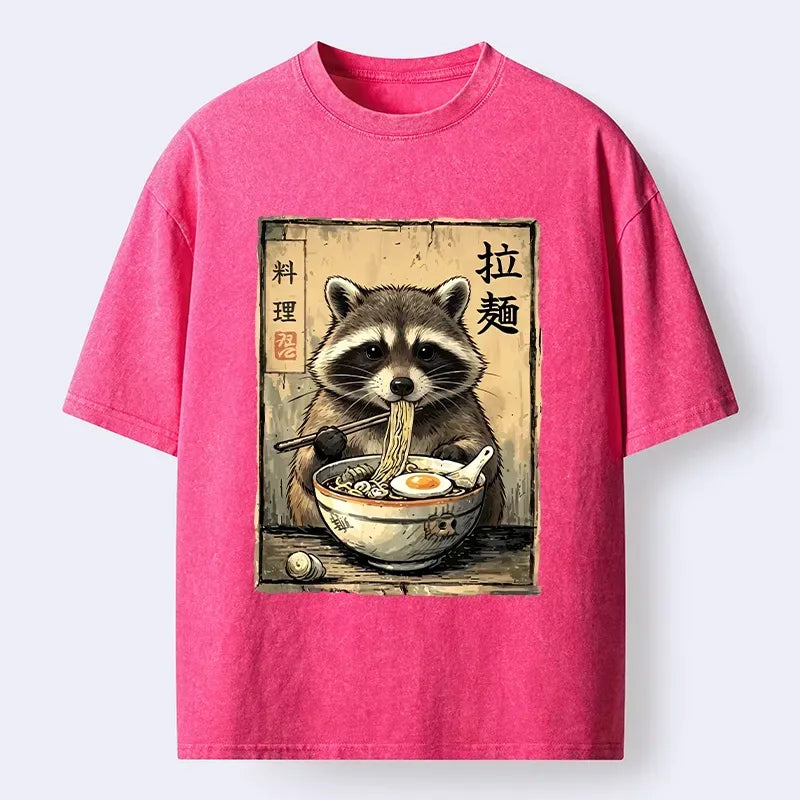 Kyoto-Lion Raccoon Eating Ramen And Loving It Washed T-Shirt