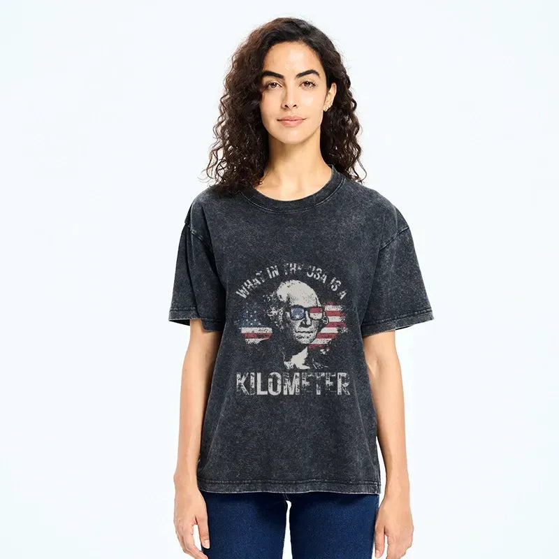 Kyoto-Lion Patriotic Flag Lens Washington Humor Design Washed T-Shirt