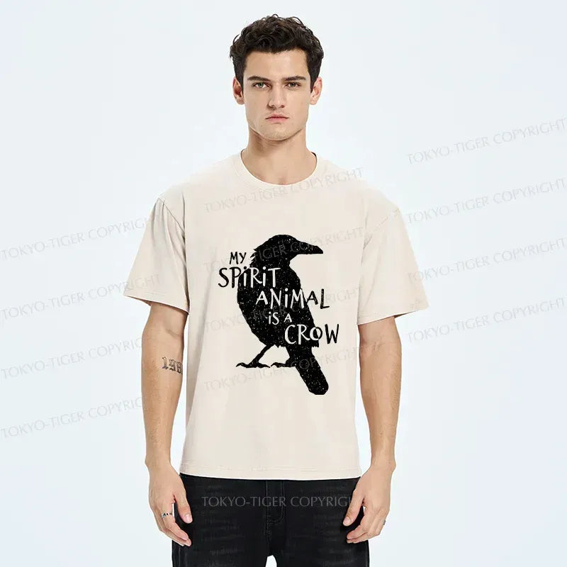 Kyoto-Lion Crow Funny Washed T-Shirt