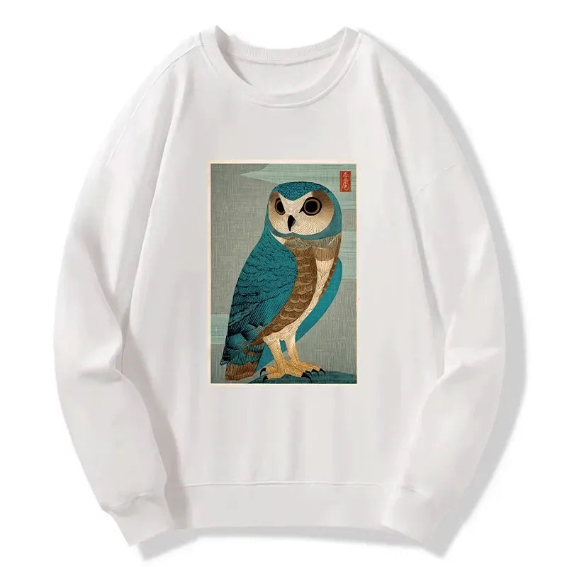 japanese woodblock print owl sweatshirt