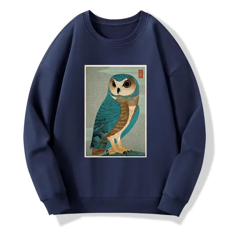 Kyoto-Lion Vintage Owl Woodblock Art Classic Sweatshirt