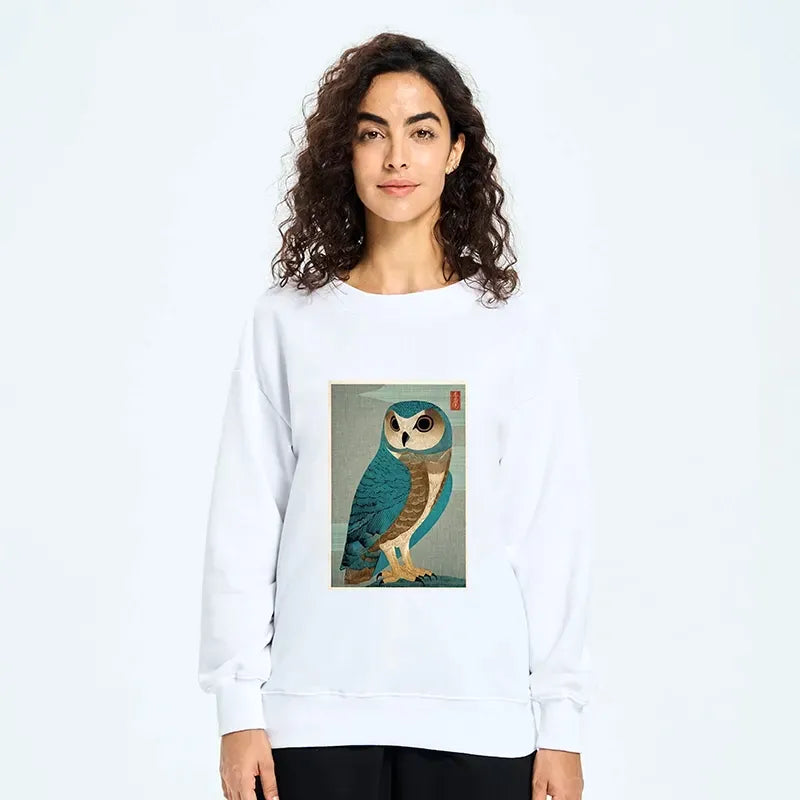 Kyoto-Lion Vintage Owl Woodblock Art Classic Sweatshirt