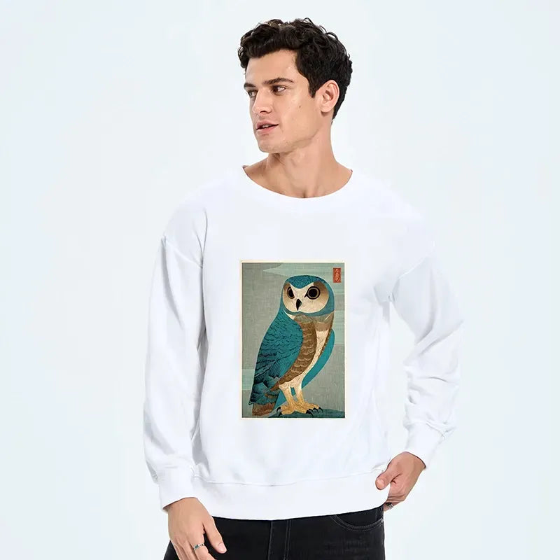 Kyoto-Lion Vintage Owl Woodblock Art Classic Sweatshirt