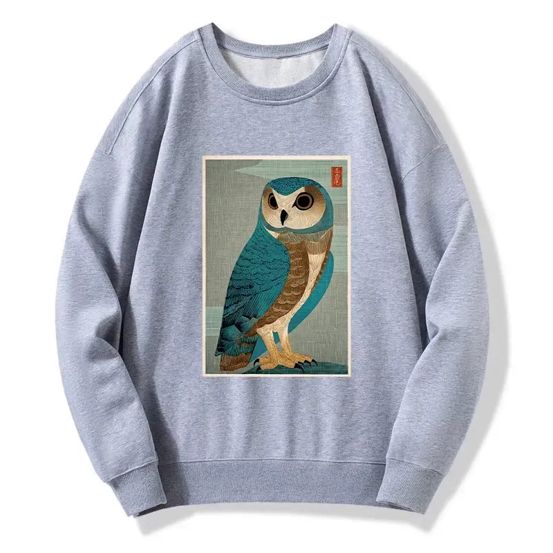 japanese woodblock print owl sweatshirt