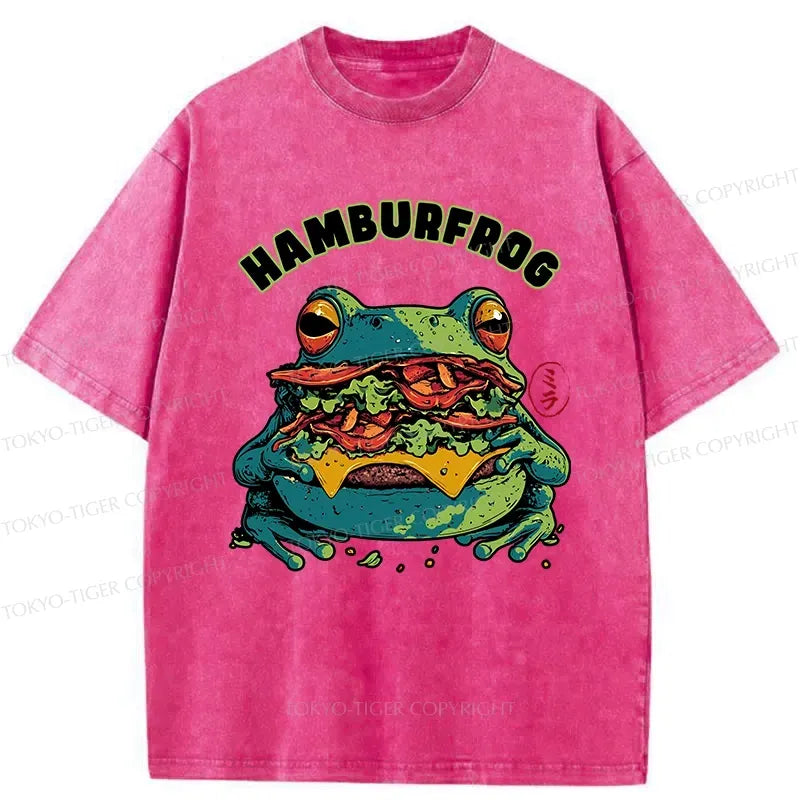 Funny Hamburfrog Washed T-Shirt for Summer