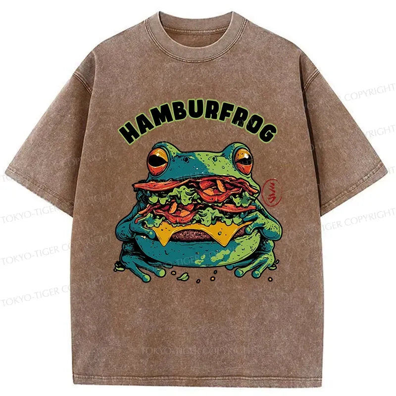 Funny Hamburfrog Washed T-Shirt for Summer