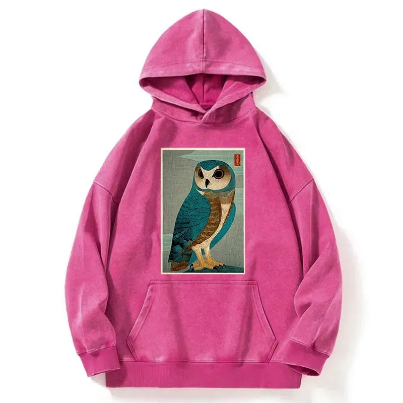 Washed Owl Hoodie for Streetwear