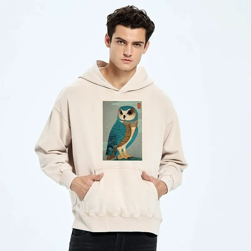 Washed Owl Hoodie for Streetwear