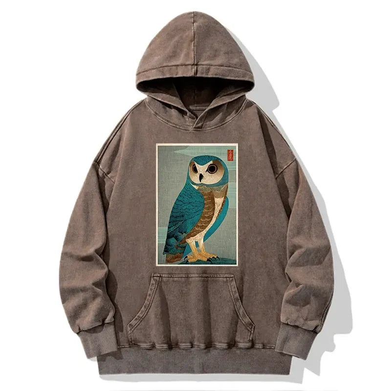 Washed Owl Hoodie for Streetwear