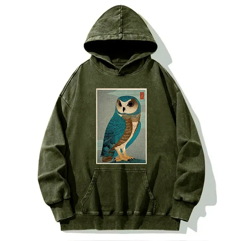Washed Owl Hoodie for Streetwear