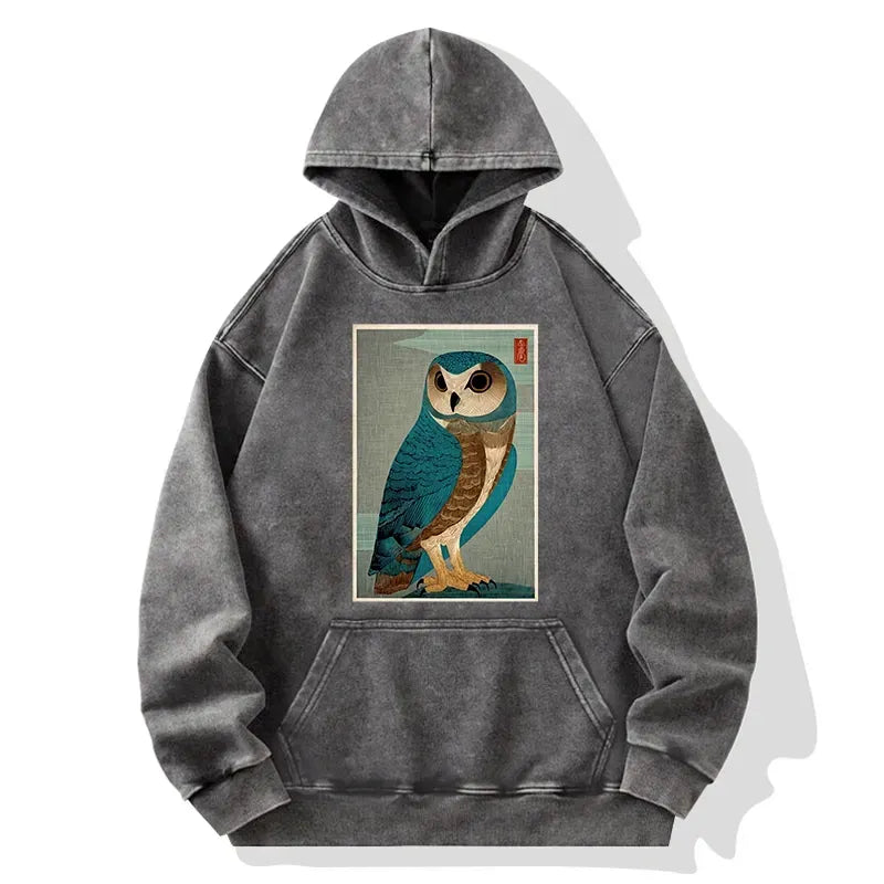 Washed Owl Hoodie for Streetwear