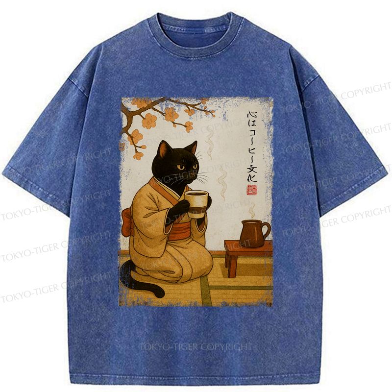 Kyoto Lion Cat Coffee Washed T-Shirt