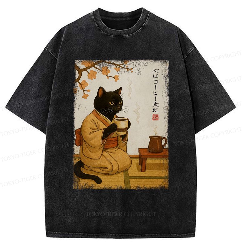 Kyoto Lion Cat Coffee Washed T-Shirt