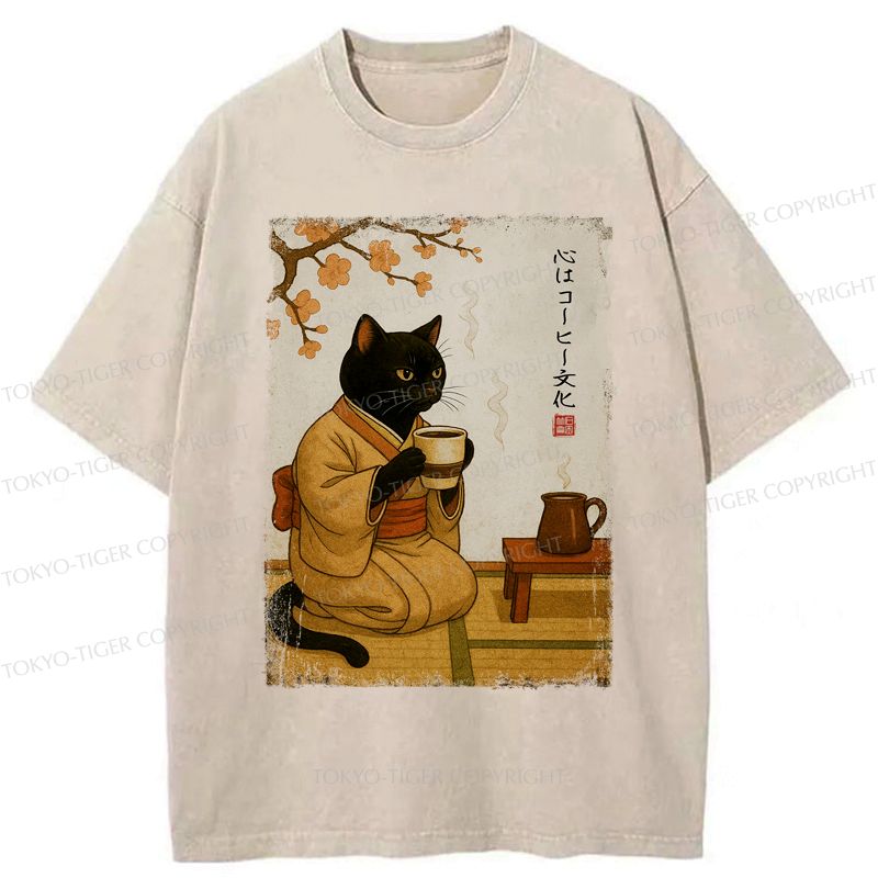Kyoto Lion Cat Coffee Washed T-Shirt