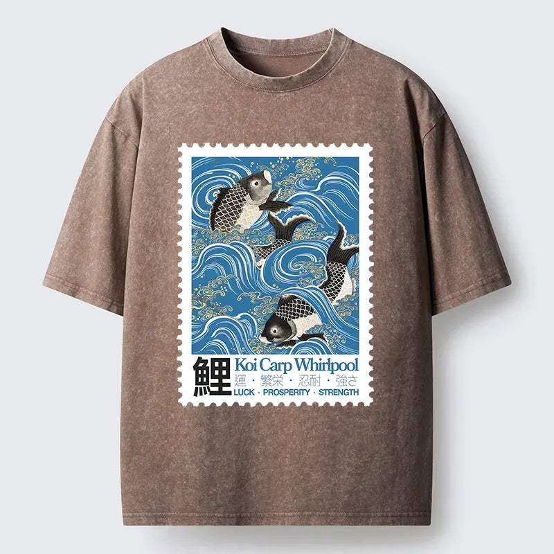 Japanese Carp Washed T-Shirt for Summer