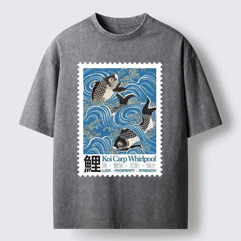 Japanese Carp Washed T-Shirt for Summer