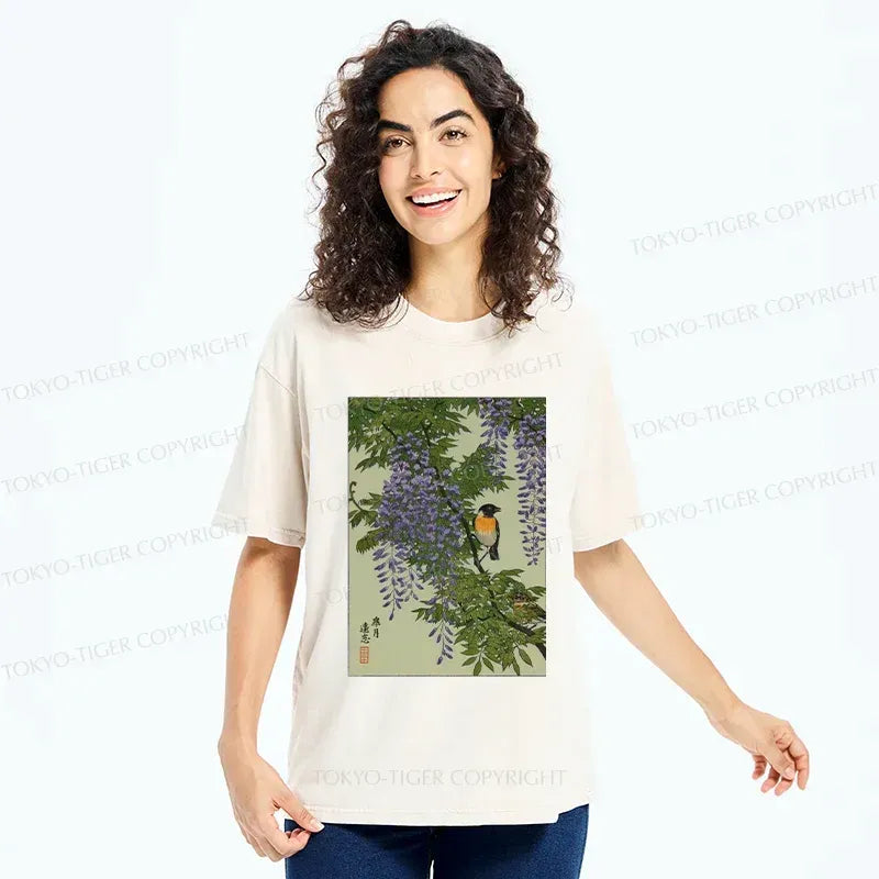 Kyoto-Lion Wisteria Painting Washed T-Shirt