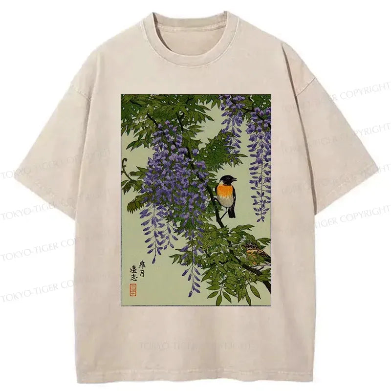 Kyoto-Lion Wisteria Painting Washed T-Shirt