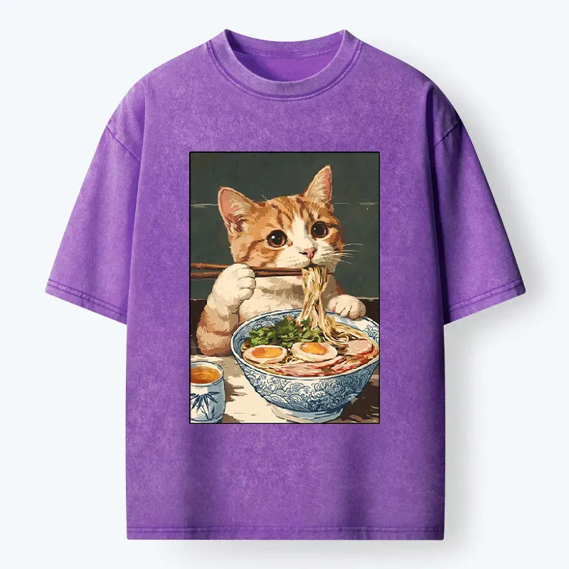 Japanese cat eating ramen t-shirt