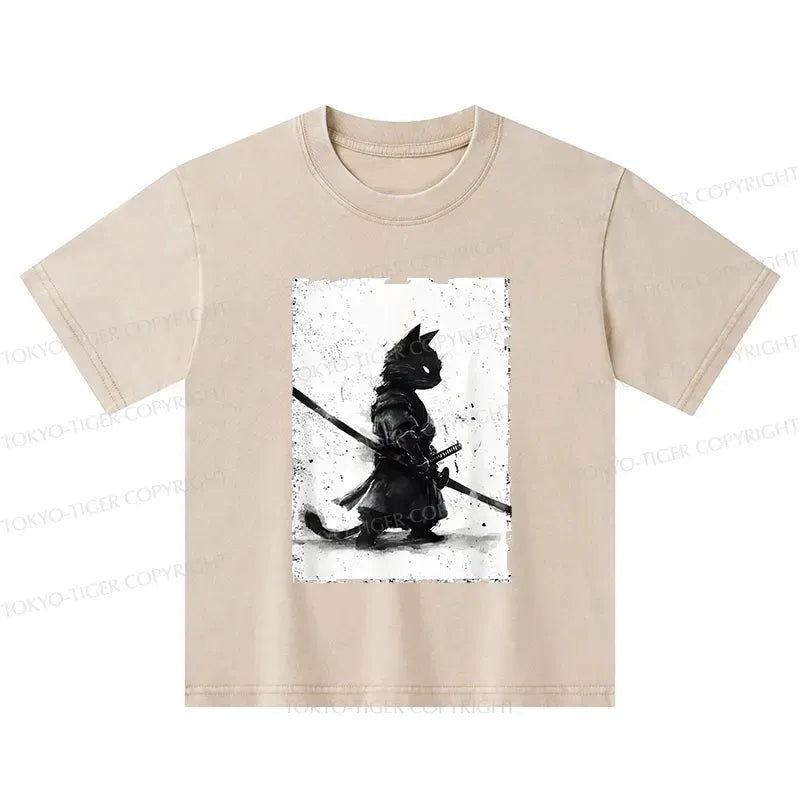 Retro Japanese Cat Samurai Kids T-Shirt