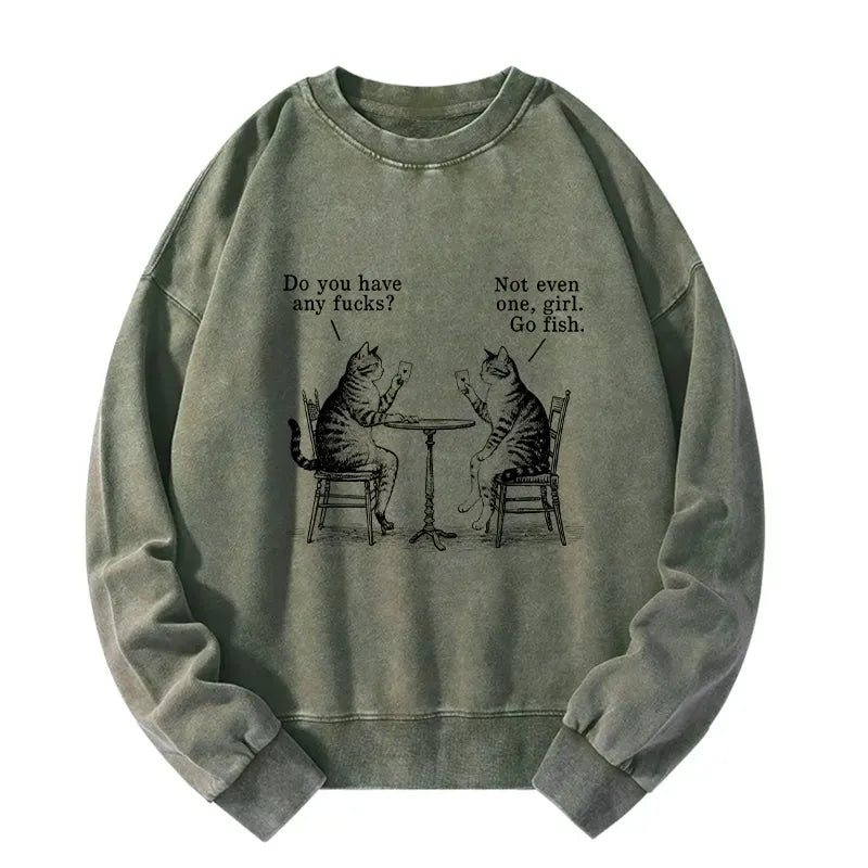 Kyoto-Lion Cat Poker Night Washed Sweatshirt