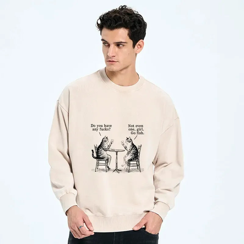 Kyoto-Lion Cat Poker Night Washed Sweatshirt