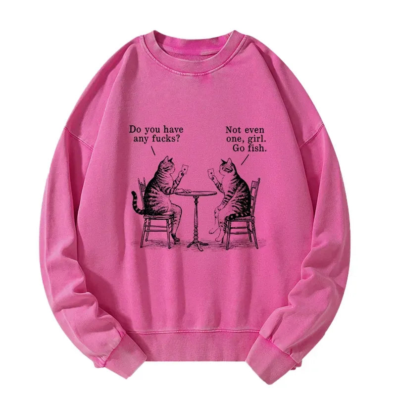 Japanese Cat Washed Sweatshirt for Daily Wear