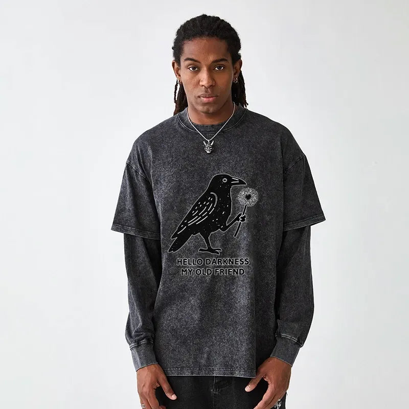 Kyoto-Lion My Old Friend The Crow Washed Double Layer T-Shirt