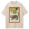 Kyoto-Lion Retro Samurai Cat Washed T-Shirt