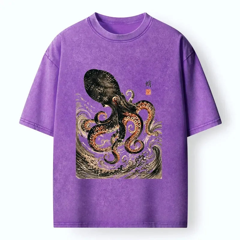 Japanese octopus wave t-shirt for men