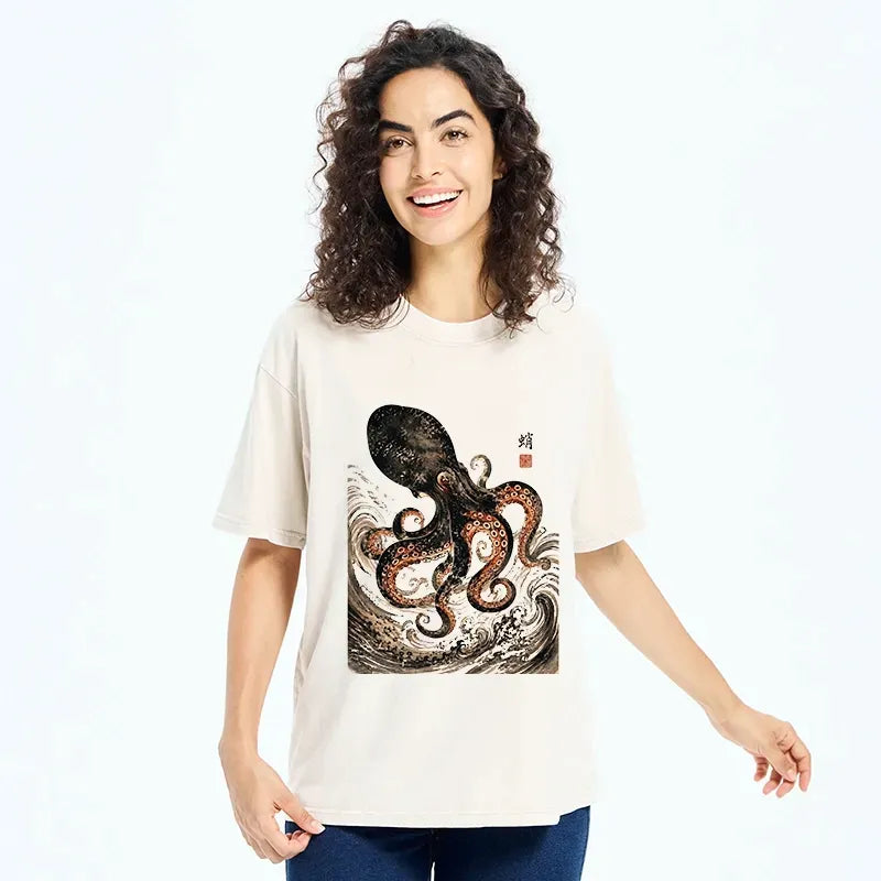 Japanese octopus wave t-shirt for men