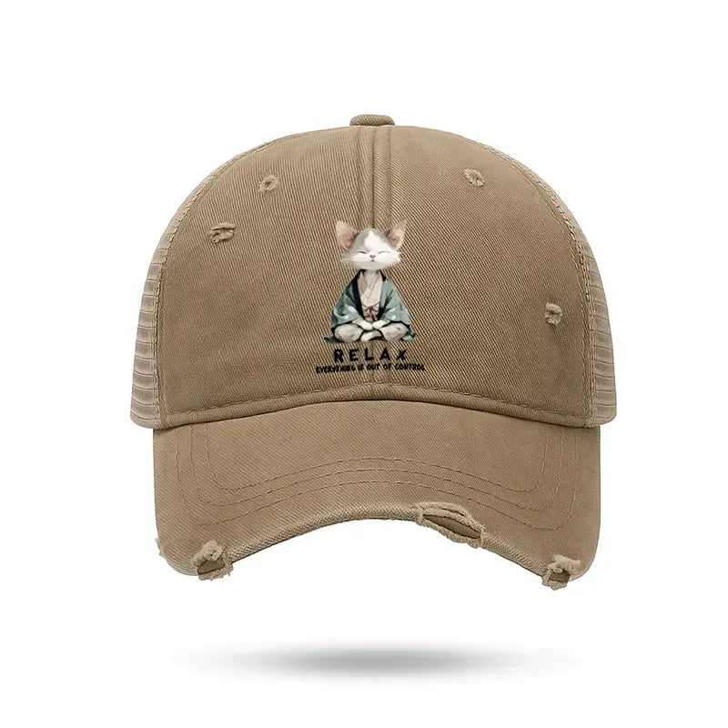 Vintage Zen Cat Trucker Cap Streetwear
